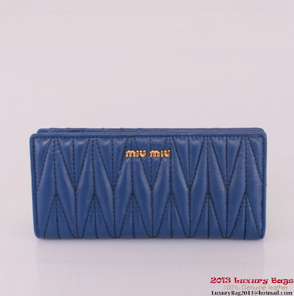 miu miu Matelasse Shiny Sheepskin Leather Wallet 8012 Blue miu miu Matelasse Shiny Sheepskin Leather Wallet 8012 Blue