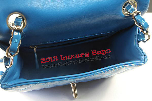 Chanel Classic MINI Flap Bag Blue Original Patent Leather CF1115 Silver Chanel Classic MINI Flap Bag Blue Original Patent Leather CF1115 Silver