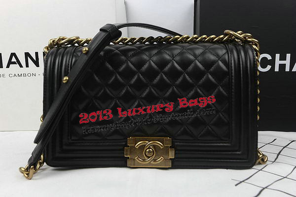 Boy Chanel Flap Shoulder Bags Black Original Sheepskin A67025 Gold Boy Chanel Flap Shoulder Bags Black Original Sheepskin A67025 Gold