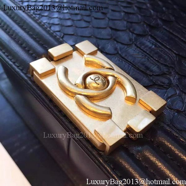 Chanel Boy Flap Shoulder Bag Black Python Leather A66095 Gold Chanel Boy Flap Shoulder Bag Black Python Leather A66095 Gold