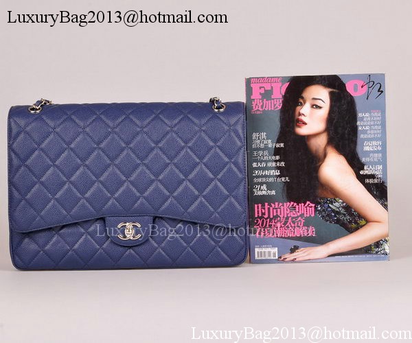 Chanel Maxi Quilted Classic Flap Bag Blue Cannage Pattern A58601 Silver Chanel Maxi Quilted Classic Flap Bag Blue Cannage Pattern A58601 Silver