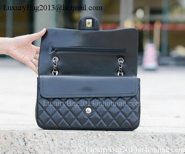 Chanel Classic Flap Bag Black Sheepskin Leather A1113 Silver Chanel Classic Flap Bag Black Sheepskin Leather A1113 Silver