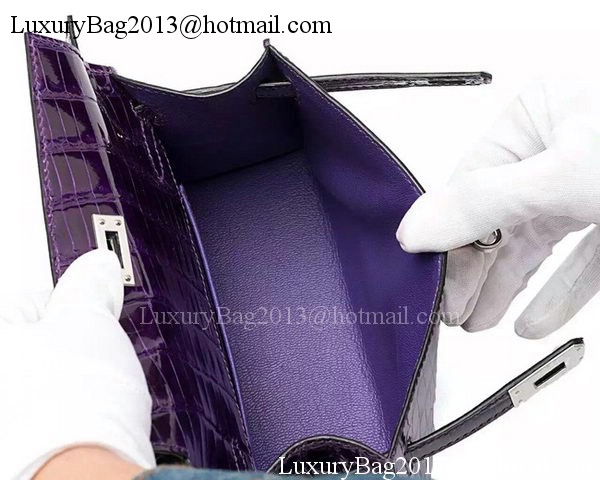 Hermes MINI Kelly 22cm Clutch Croco Leather KL22 Purple Hermes MINI Kelly 22cm Clutch Croco Leather KL22 Purple