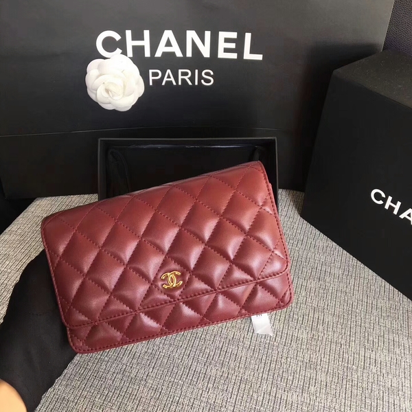 Chanel WOC Flap Bag Dark Red Original Sheepskin Leather 33814 Glod Chanel WOC Flap Bag Dark Red Original Sheepskin Leather 33814 Glod