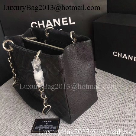Chanel LE Boy Grand Shopping Tote Bag GST Black Cannage Pattern A50995 Silver Chanel LE Boy Grand Shopping Tote Bag GST Black Cannage Pattern A50995 Silver