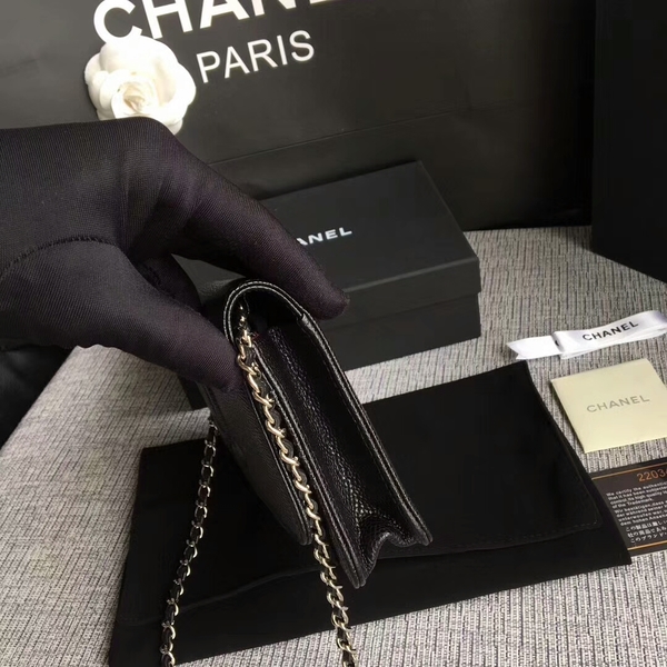 Chanel WOC Original Calfskin Leather Black Shoulder Bag 33814 Silver Chanel WOC Original Calfskin Leather Black Shoulder Bag 33814 Silver