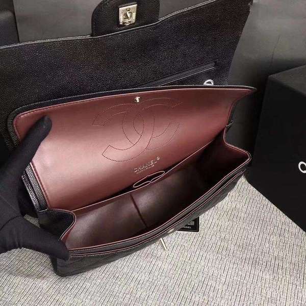 Chanel Flap Shoulder Bags Black Original Calfskin Leather CF1113 Silver Chanel Flap Shoulder Bags Black Original Calfskin Leather CF1113 Silver