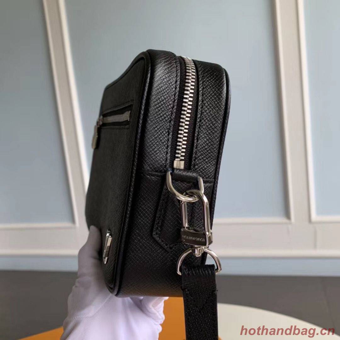 Louis Vuitton Original Taiga Leather Pochette Kasai Handle Bag M30441 Black Louis Vuitton Original Taiga Leather Pochette Kasai Handle Bag M30441 Black
