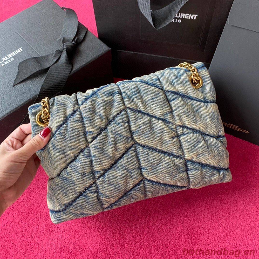 Yves Saint Laurent PUFFER SMALL BAG IN QUILTED VINTAGE DENIM AND SUEDE Y577476 Blue Yves Saint Laurent PUFFER SMALL BAG IN QUILTED VINTAGE DENIM AND SUEDE Y577476 Blue