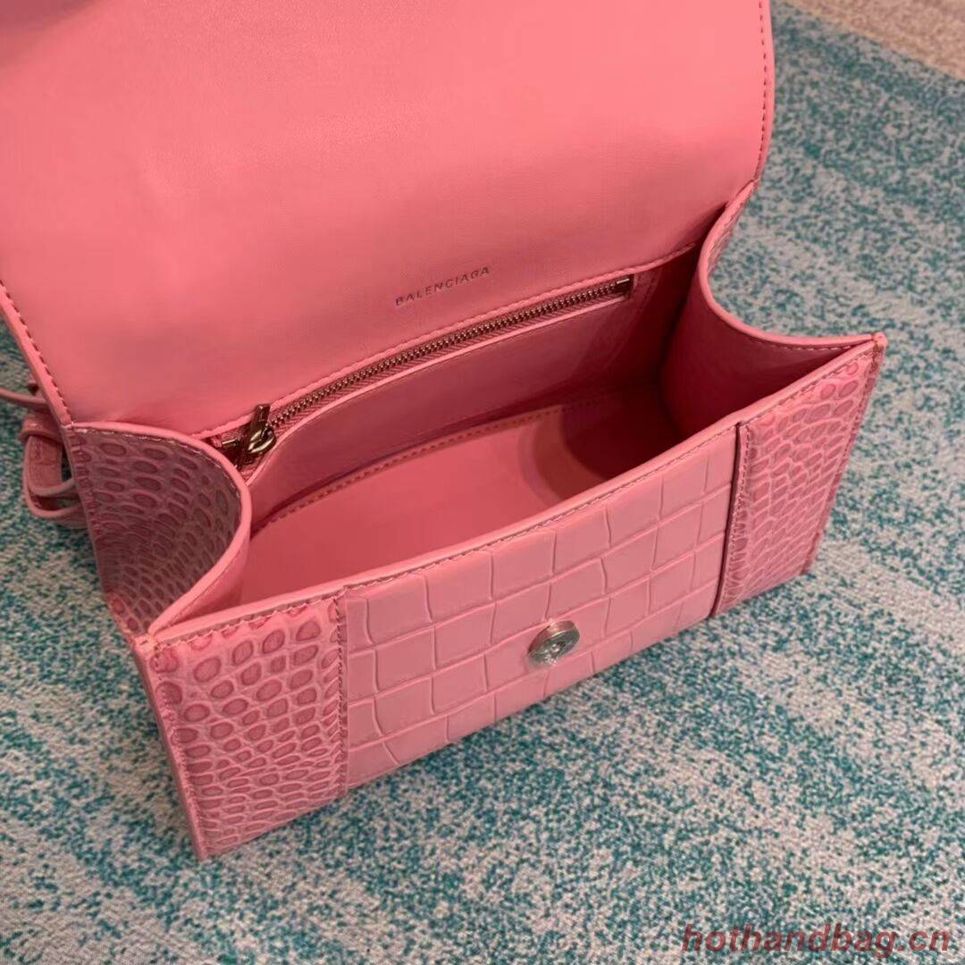 Balenciaga HOURGLASS SMALL TOP HANDLE BAG crocodile embossed calfskin B108895E pink Balenciaga HOURGLASS SMALL TOP HANDLE BAG crocodile embossed calfskin B108895E pink