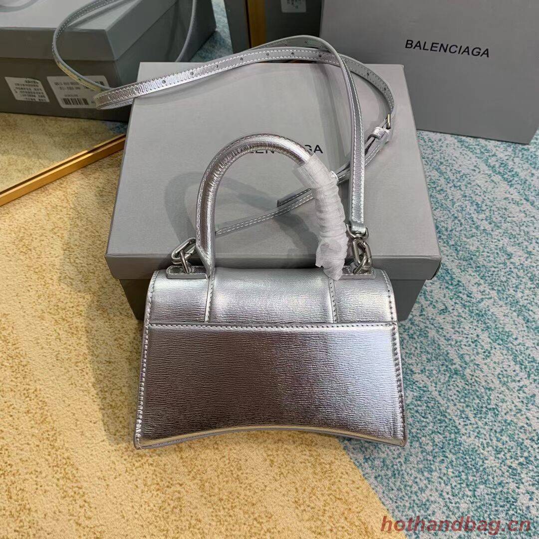 Balenciaga Hourglass XS Top Handle Bag shiny box calfskin 28331 silver Balenciaga Hourglass XS Top Handle Bag shiny box calfskin 28331 silver
