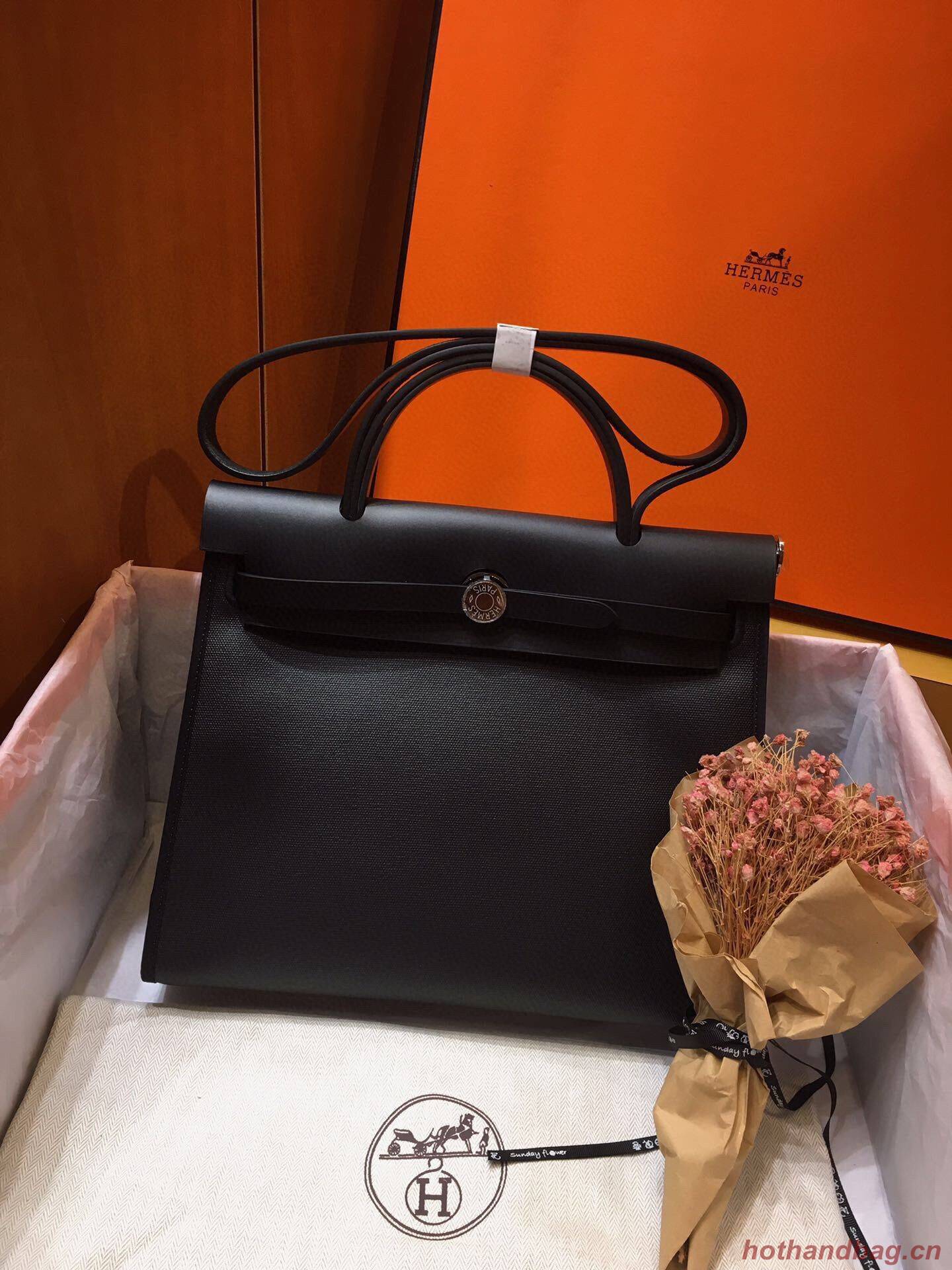 Hermes mini Herbag Original Canvas Leather & Calfskin 45988 Black Hermes mini Herbag Original Canvas Leather & Calfskin 45988 Black