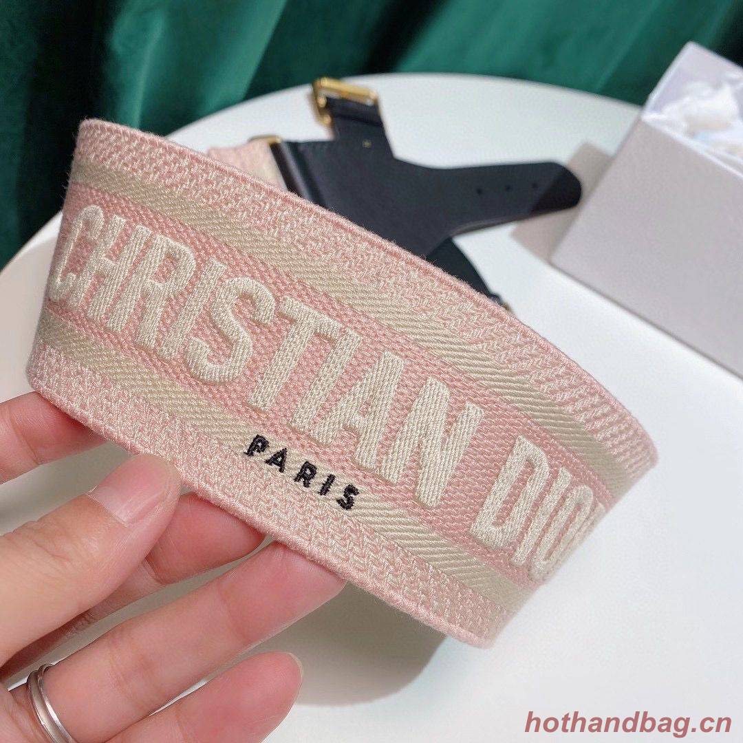 Dior Belt 65 mm Embroidered Canvas M929 Pink & Cream Dior Belt 65 mm Embroidered Canvas M929 Pink & Cream