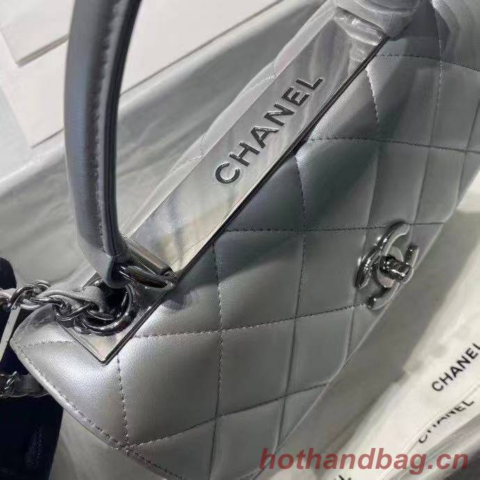 Chanel flap bag with top handle AS2215 Silver Chanel flap bag with top handle AS2215 Silver