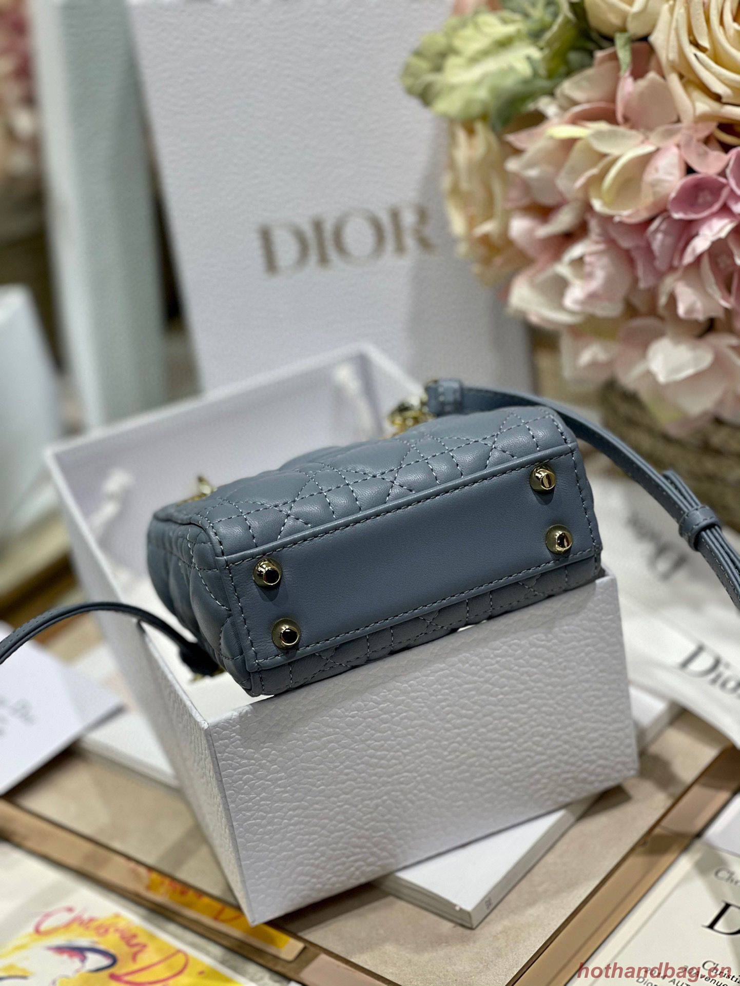 MICRO DIORAMOUR LADY DIOR BAG S08568 Gray & Gold-Tone Metal MICRO DIORAMOUR LADY DIOR BAG S08568 Gray & Gold-Tone Metal