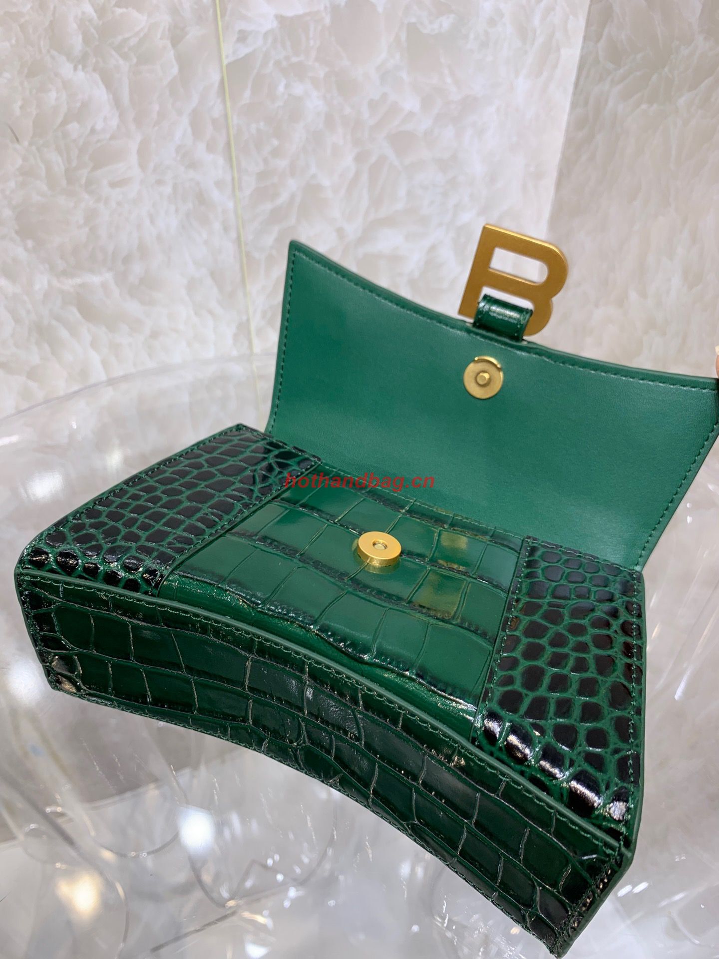 Balenciaga HOURGLASS SMALL TOP HANDLE BAG crocodile embossed calfskin B108895E Dark Green Balenciaga HOURGLASS SMALL TOP HANDLE BAG crocodile embossed calfskin B108895E Dark Green