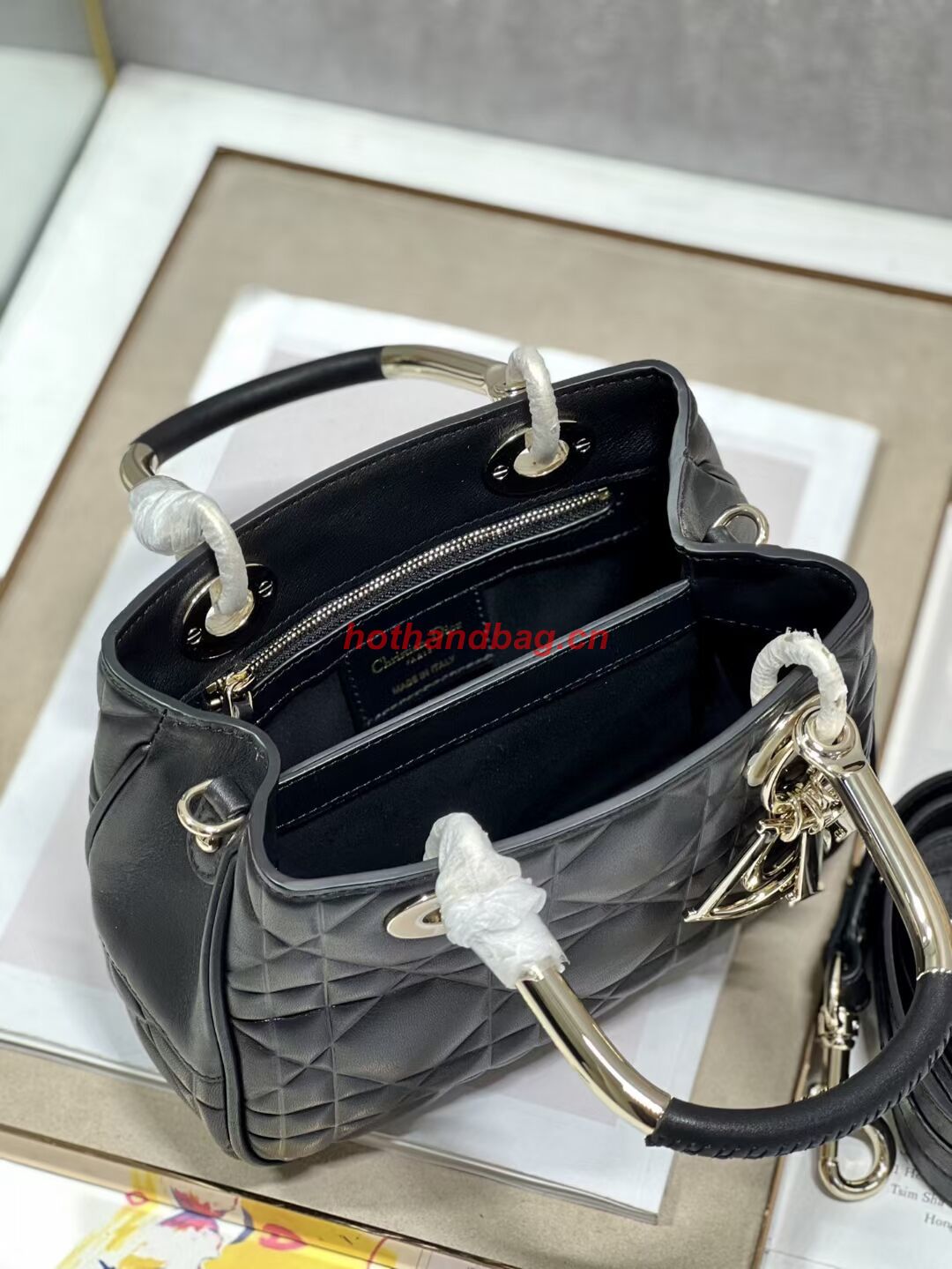 LADY DIOR TOP HANDLE SMALL BAG Cannage Lambskin C9228 BLACK&GOLD LADY DIOR TOP HANDLE SMALL BAG Cannage Lambskin C9228 BLACK&GOLD