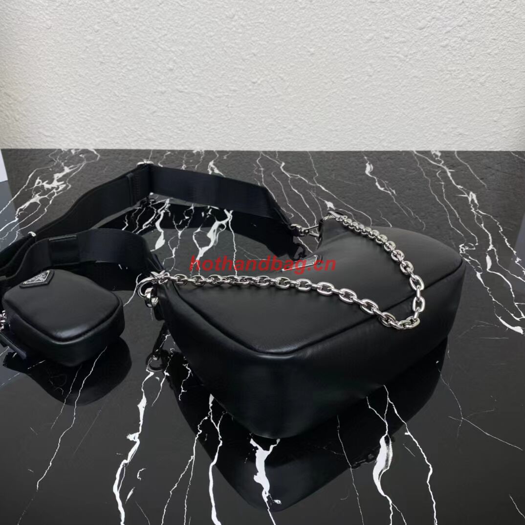 Prada leather shoulder bag 1AH024 black Prada leather shoulder bag 1AH024 black