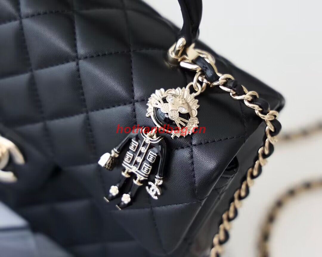 CHANEL mini flap bag with top handle AS2431 Black&Silver-Tone CHANEL mini flap bag with top handle AS2431 Black&Silver-Tone
