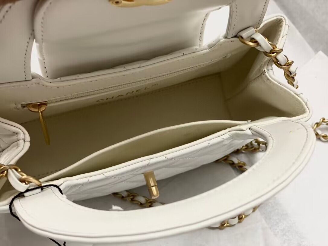 Chanel 23k Vintage Kelly Original Leather Top Handle Bag AS4416 White Chanel 23k Vintage Kelly Original Leather Top Handle Bag AS4416 White