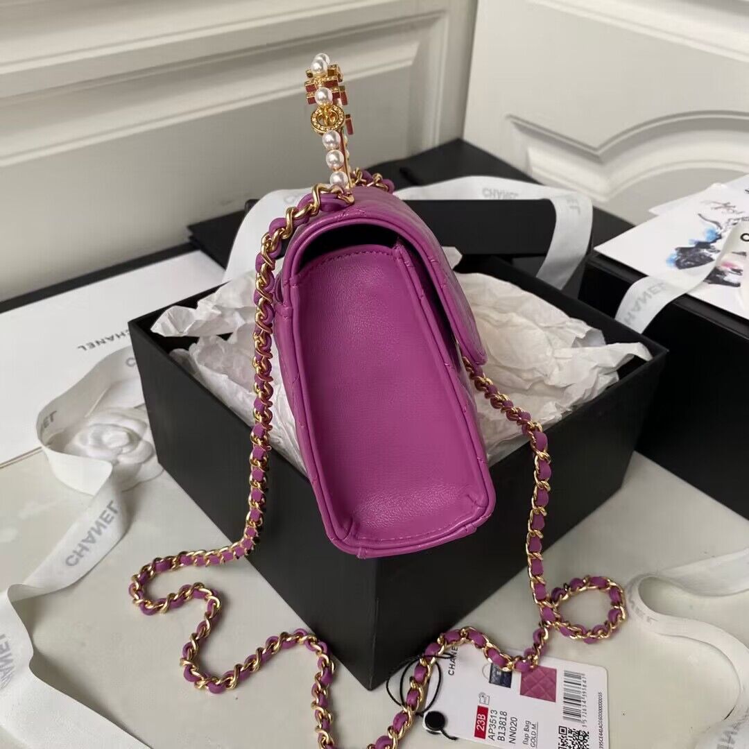 CHANEL 22B Kelly Pearl Top Handle Bag AP3513 Purple CHANEL 22B Kelly Pearl Top Handle Bag AP3513 Purple
