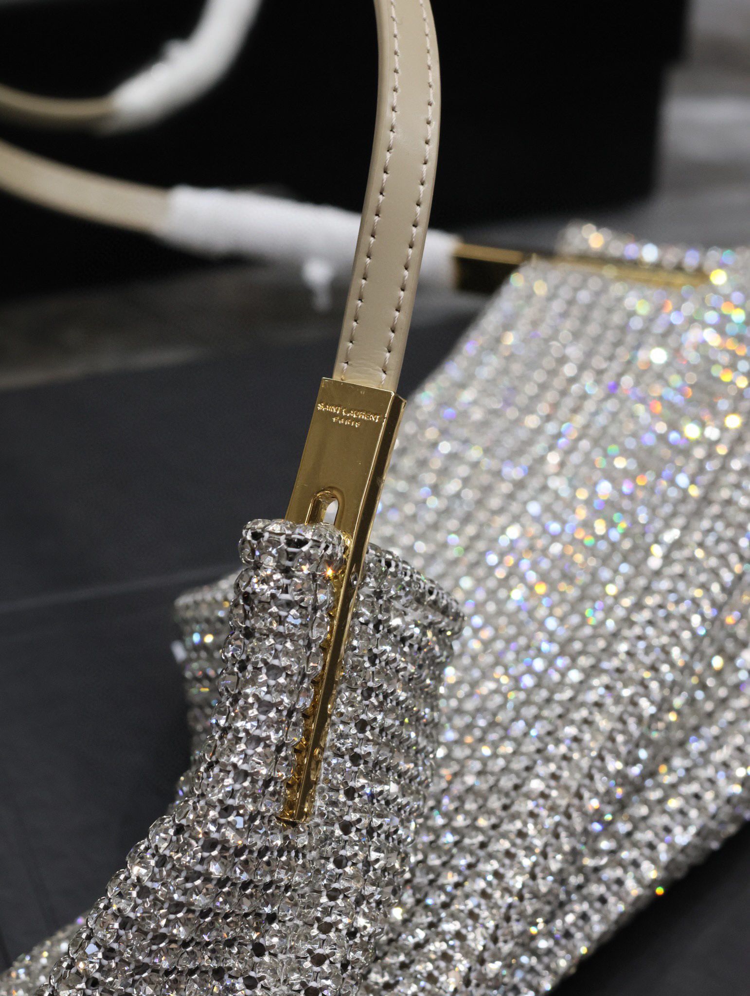 Yves Saint Laurent Suzanne Small In Rhinestones Mesh And Satin Shoulder Bag 741637 Silver Yves Saint Laurent Suzanne Small In Rhinestones Mesh And Satin Shoulder Bag 741637 Silver