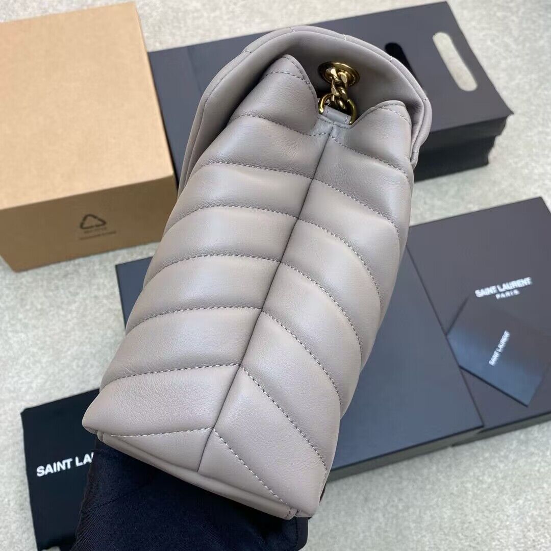 SAINT LAURENT Loulou Monogram Large quilted leather shoulder bag 392288 Light Gray Gold-Tone SAINT LAURENT Loulou Monogram Large quilted leather shoulder bag 392288 Light Gray Gold-Tone
