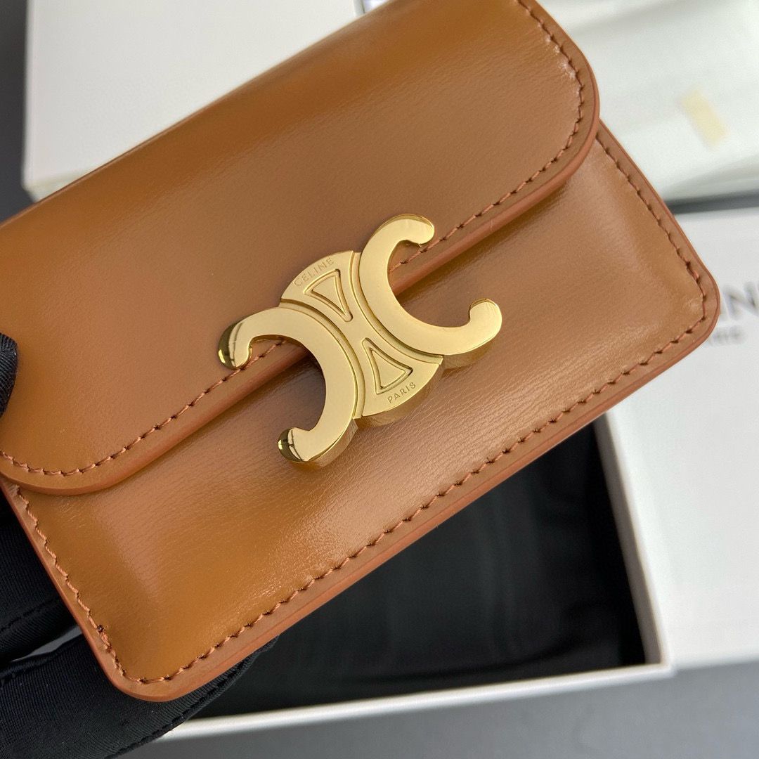 Celine Original Leather Triomphe Card Holder Wallet C583 Brown Celine Original Leather Triomphe Card Holder Wallet C583 Brown