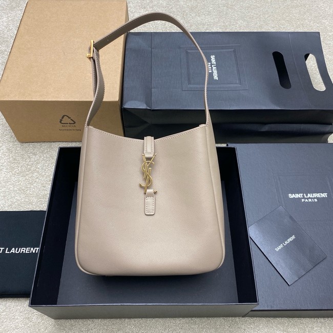 SAINT LAURENT LE 5 A 7 SUPPLE LARGE IN GRAINED LEATHER 753837 LIGHT GRAY