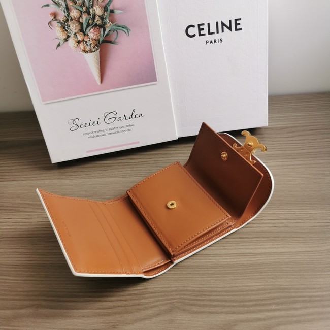Celine SMALL FLAP WALLET TRIOMPHE IN TRIOMPHE CANVAS 10D783 white