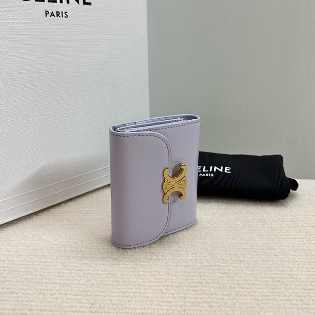Celine SMALL FLAP WALLET TRIOMPHE IN SHINY CALFSKIN 10D783 light Purple