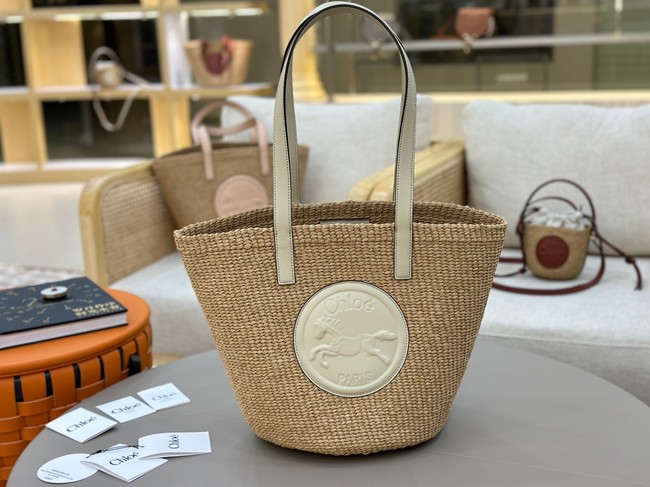 CHLOE Woven Raffia Slit Mini Tote Bag 11265 white