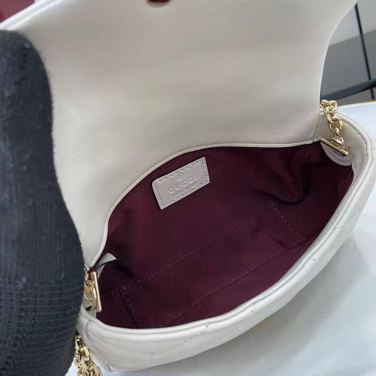 GUCCI GG MARMONT MINI SHOULDER BAG 841290 White&Light Gold-Tone