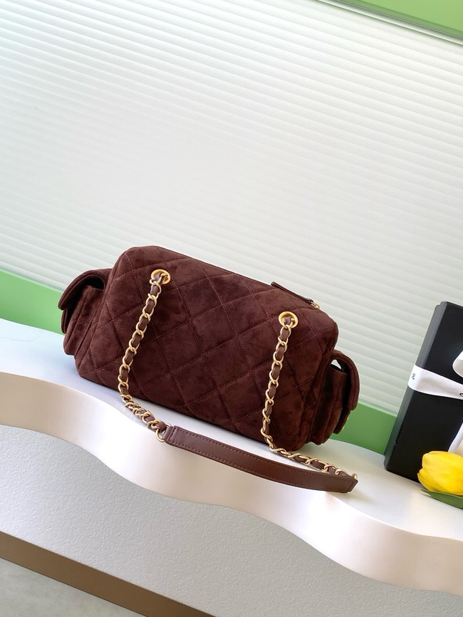 CHANEL Small Bowling Bag Suede AS5792 burgundy