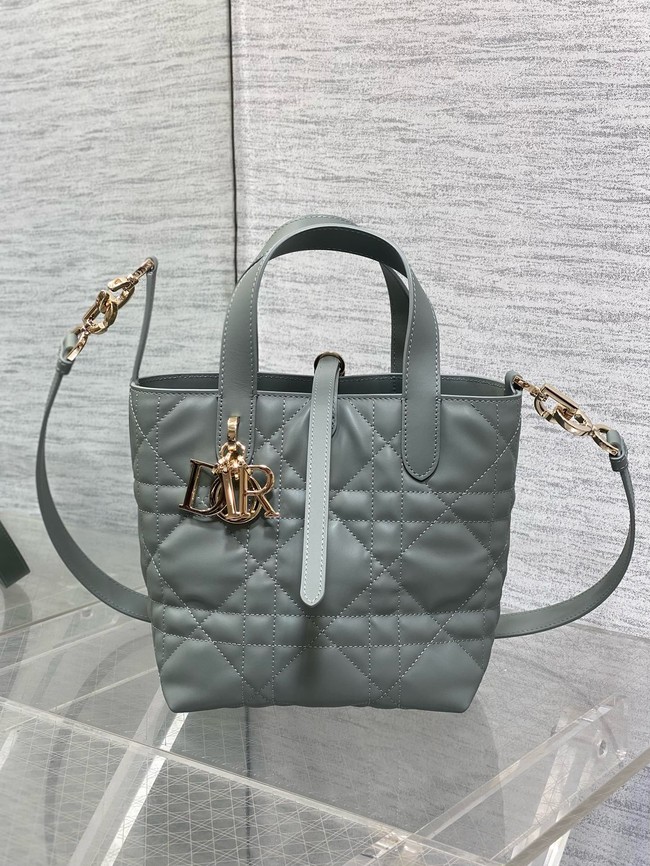 Small Dior Toujours Vertical Tote Bag Macrocannage Crinkled Calfskin M2835 gray