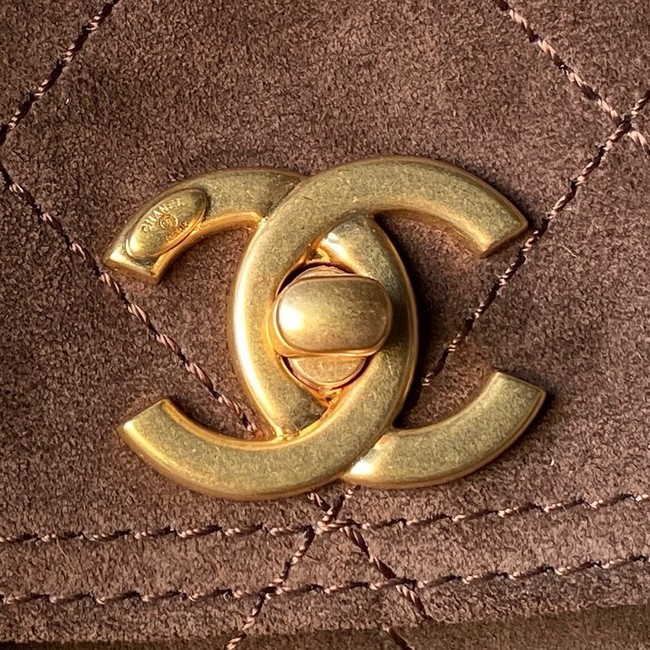 CHANEL Suede Calfskin Shoulder Bag AS5883 dark brown