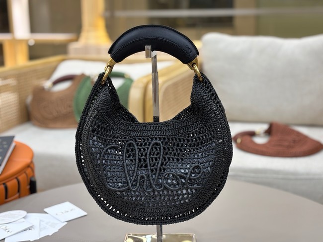 Chloe SUMMER straw and leather tote bag 1668 black