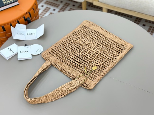 Chloe SUMMER straw and leather tote bag 0824P brown