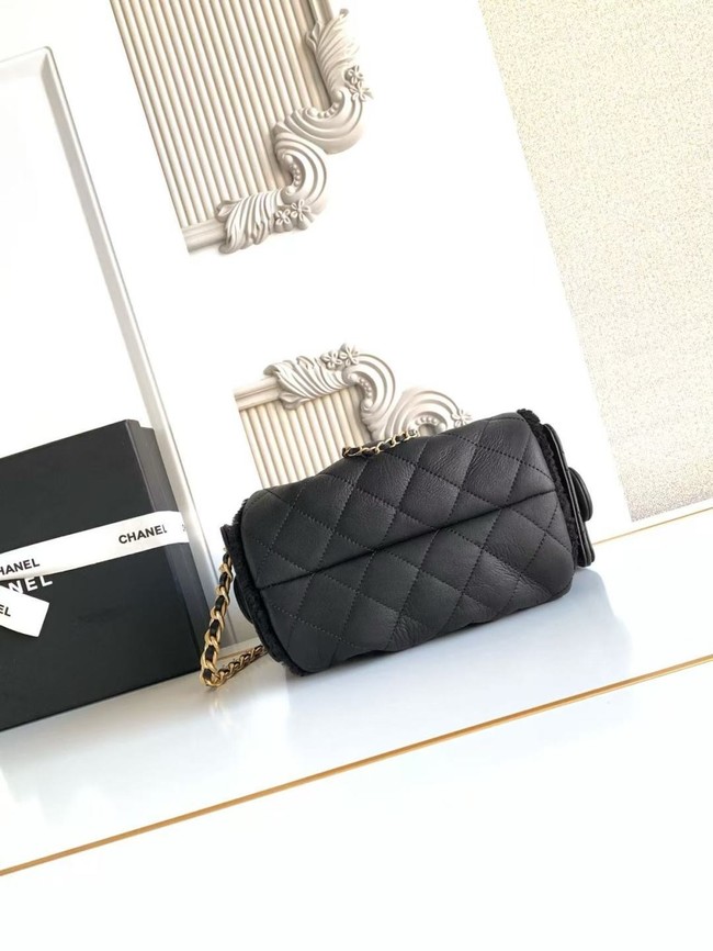 CHANEL 25 Mini Handbag AS5631 Crumpled Shearling Sheepskin black